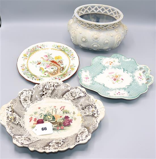 Quantity of Spode, Wedgwood and other dessert dishes and a relief-decorated pot pourri